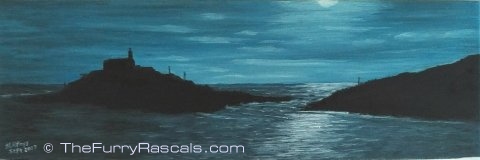 Mumbles Lighthouse under Moonlight, Oils on Canvas
